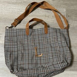 Plaid Tote Bag with Adjustable Strap